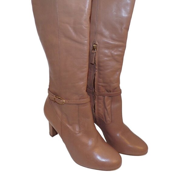 Naturalizer Henny Knee-High Buckle Detail Tall Dress Boots cafe Leather  10 New - Picture 4 of 7